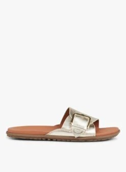 Ugg W SOLIVAN BUCKLE SLIDE - Platte Muiltjes Van Metallic Leer | Goudkleurige