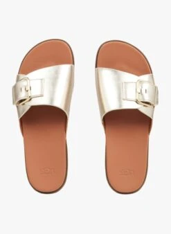 Ugg W SOLIVAN BUCKLE SLIDE - Platte Muiltjes Van Metallic Leer | Goudkleurige -Ugg 3573981