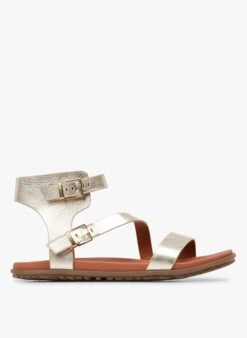 Ugg W SOLIVAN STRAP - Platte, Glanzende, Leren Sandalen | Goudkleurige