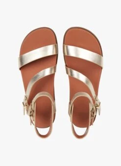 Ugg W SOLIVAN STRAP - Platte, Glanzende, Leren Sandalen | Goudkleurige -Ugg 3694377