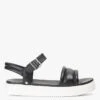 Ugg ZAYNE ANKLE STRAP - Platte, Leren Sandalen | Zwart
