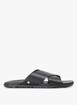 Ugg SOLIVAN CROSSBAND - Platte, Leren Sandalen | Zwart