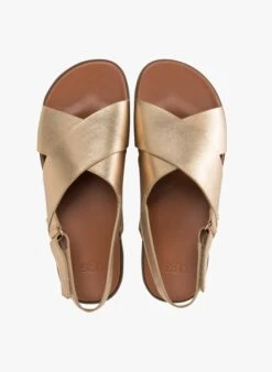 Ugg SOLIVAN SLINGBACK - Platte, Glanzende Leren Sandalen | Goudkleurige -Ugg 4108592