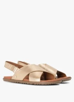 Ugg SOLIVAN SLINGBACK - Platte, Glanzende Leren Sandalen | Goudkleurige -Ugg 4108593