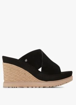 Ugg ABBOT SLIDE - Leren Sandaaltje Met Sleehak | Zwart