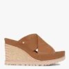 Ugg ABBOT SLIDE - Leren Sandaaltje Met Sleehak | Beige